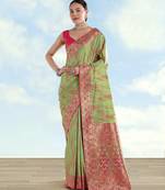 pista silk blend banarasi jacuard work saree with unstitched blouse piece