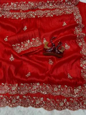 Red tissue embroidered  with sequins work 4