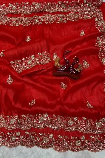 Red tissue embroidered  with sequins work