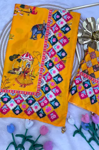 Mustard crepe printed  with floral print