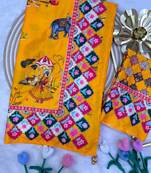 Mustard crepe printed  with floral print