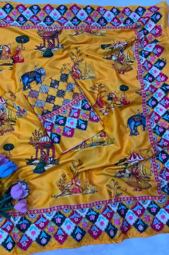 Mustard crepe printed  with floral print