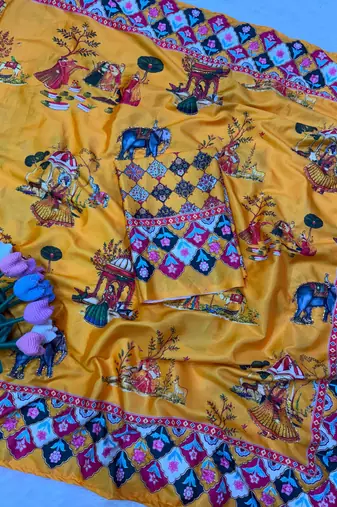 Mustard crepe printed  with floral print