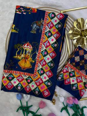 Navy blue crepe printed  with floral print 1