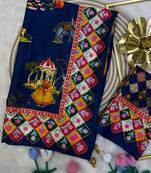 Navy blue crepe printed  with floral print