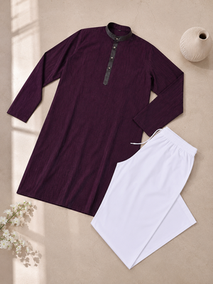 Purple color with linen fabric men's kurta payjama set 5