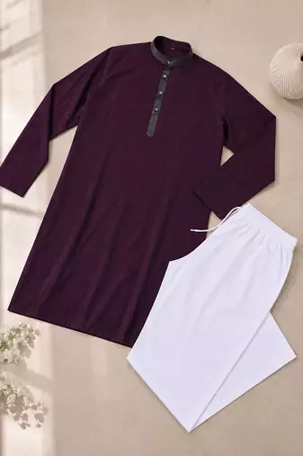 Purple color with linen fabric men's kurta payjama set