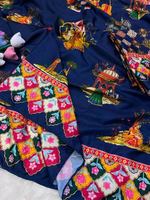 Navy blue crepe printed  with floral print 2