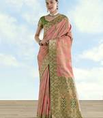 pink silk blend banarasi jacuard work saree with unstitched blouse piece
