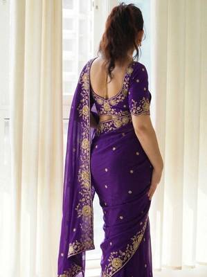 Navy blue silk blend embroidered  with thread work 2