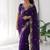 Navy blue silk blend embroidered  with thread work