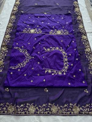 Navy blue silk blend embroidered  with thread work 4