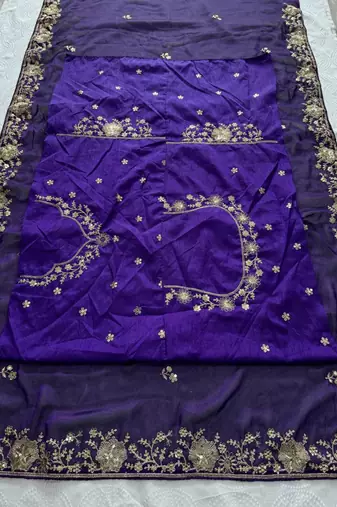 Navy blue silk blend embroidered  with thread work
