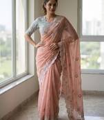Peach georgette embroidered  with thread work