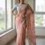 Peach georgette embroidered  with thread work