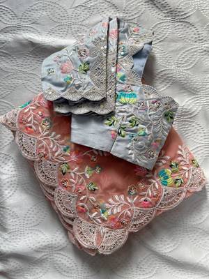 Peach georgette embroidered  with thread work 3