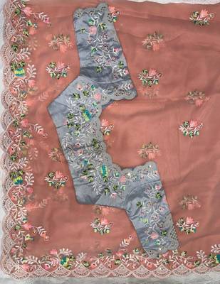 Peach georgette embroidered  with thread work 4