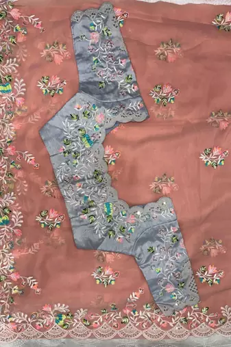 Peach georgette embroidered  with thread work