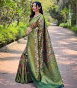 Green art silk printed  with floral print