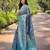 BLUE art silk printed  with LEAF print