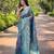 BLUE art silk printed  with LEAF print