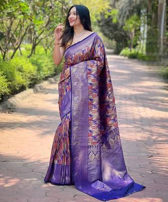 Purple art silk printed  with LEAF print 1