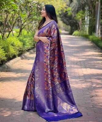 Purple art silk printed  with LEAF print 2