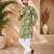 Multi color digital print with chikankari embroidery work rayon men's kurta payjama set