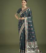 rama silk blend banarasi jacuard work saree with unstitched blouse piece