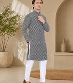 Black color handcrafted luckhnawi chikankari cotton men's kurta payjama set
