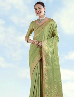 pista silk blend banarasi jacuard work saree with unstitched blouse piece 4