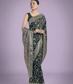 green silk blend banarasi jacuard work saree with unstitched blouse piece
