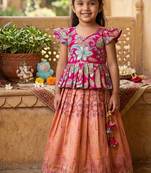 Kids tissue silk embroidered lehenga choli with mission work blouse