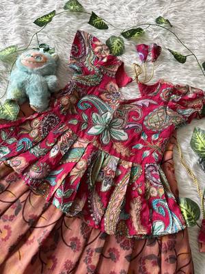 Kids tissue silk embroidered lehenga choli with mission work blouse 4