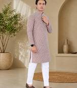 Brown color handcrafted luckhnawi chikankari cotton men's kurta payjama set