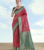 pink silk blend banarasi jacuard work saree with unstitched blouse piece