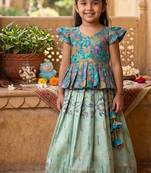 Kids tissue silk embroidered lehenga choli with mission work blouse