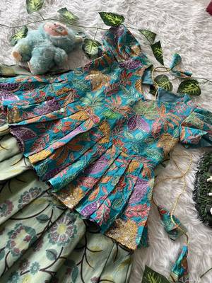Kids tissue silk embroidered lehenga choli with mission work blouse 4