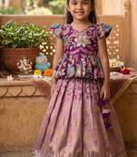 Kids tissue silk embroidered lehenga choli with mission work blouse