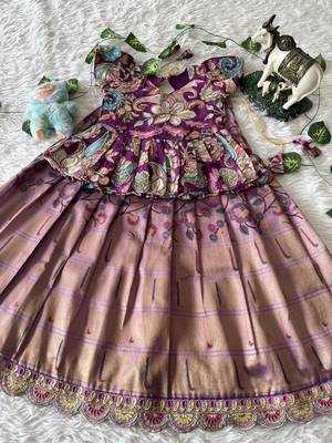 Kids tissue silk embroidered lehenga choli with mission work blouse 2