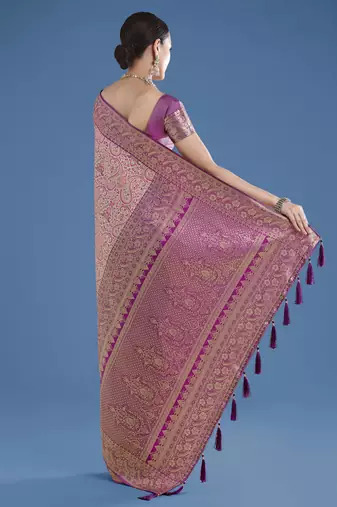 purple silk blend banarasi jacuard work saree with unstitched blouse piece