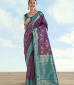 wine silk blend banarasi jacuard work saree with unstitched blouse piece