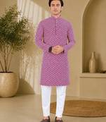 Maroon color handcrafted luckhnawi chikankari cotton men's kurta payjama set