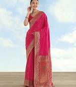 pink silk blend banarasi jacuard work saree with unstitched blouse piece