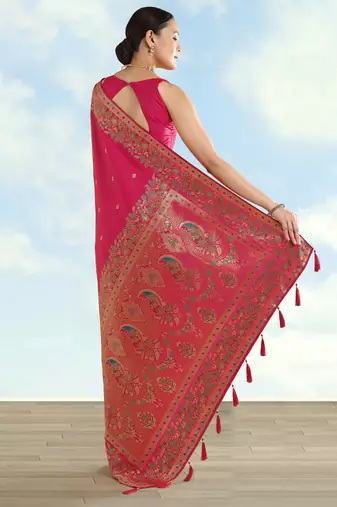 pink silk blend banarasi jacuard work saree with unstitched blouse piece