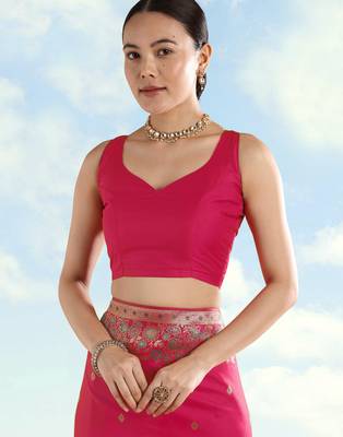 pink silk blend banarasi jacuard work saree with unstitched blouse piece 5