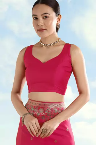 pink silk blend banarasi jacuard work saree with unstitched blouse piece