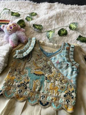Offwhite viscose tissue with animal embroidered lehenga choli set for kids 4