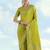 Parrot green banarasi silk blend jacuard work saree with unstitched blouse piece