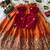 Orange fendy silk embroidered lehenga with red velvet work blouse for kids